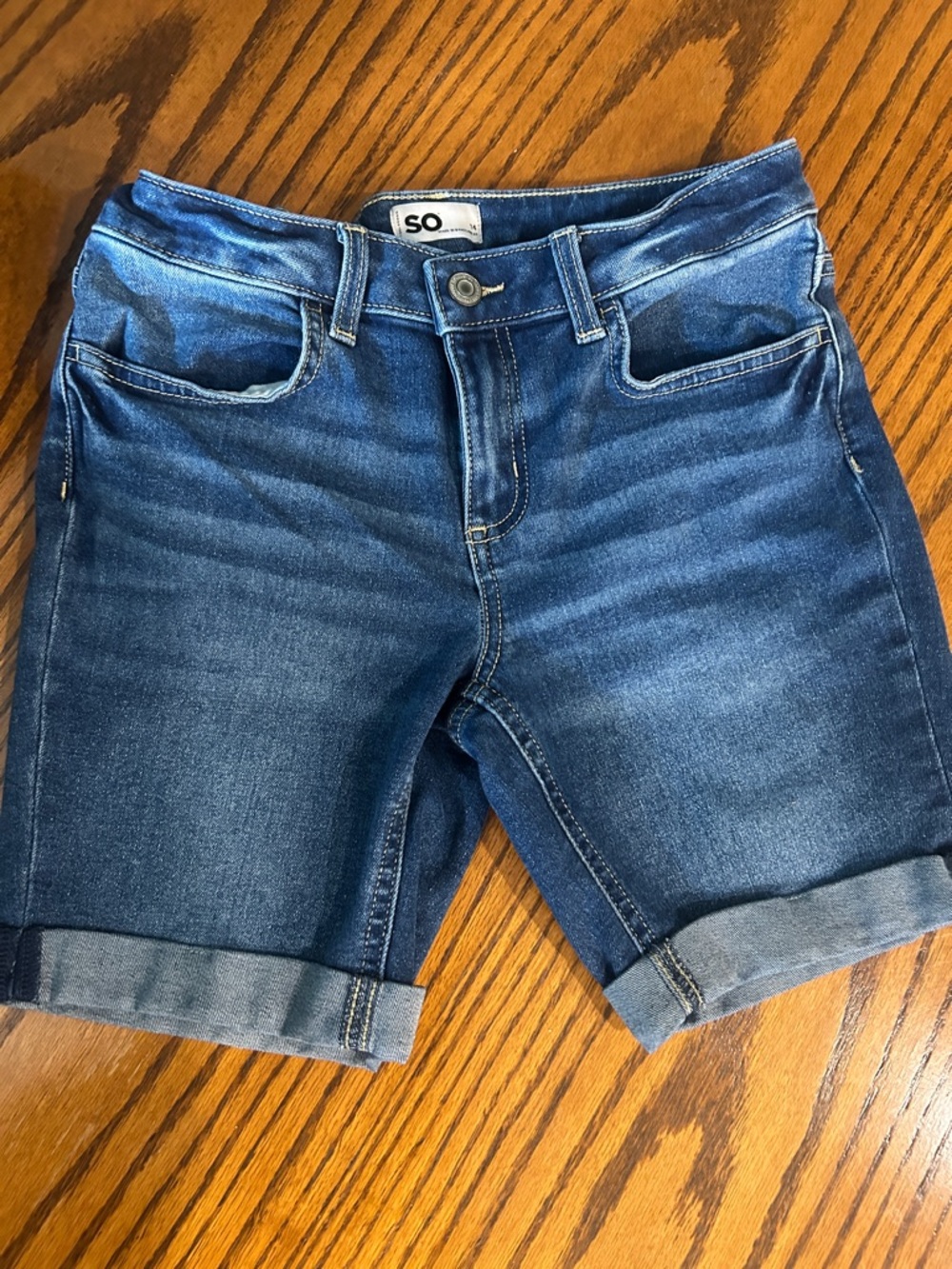 SO Medium Blue Rolled Cuff Denim Bermuda Shorts